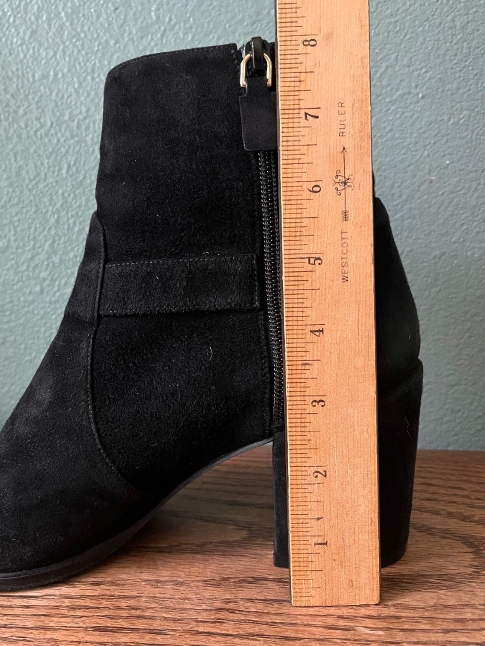 Stuart Weitzman Black Suede Block Heel Bootie w/ Zip Entry Size 7.5 - Picture 10 of 10